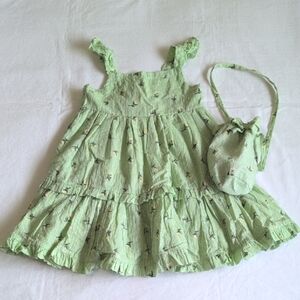 tahari green floral clip dot cotton tiered dress with matching purse 4T girls